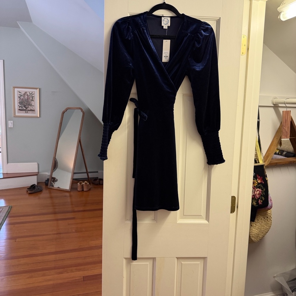 Blue Rain Elegant Velvet Navy Long Sleeve Dress